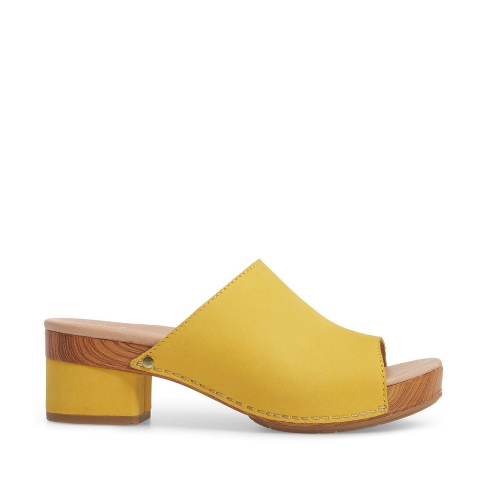 Dansko Yellow Leather Open Toe Clogs Mules Size 39